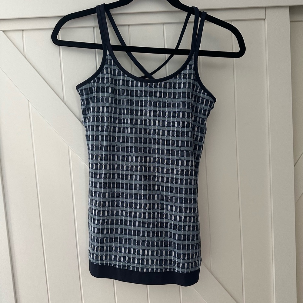 Tory Sport by Tory Burch Athletic Tank Top Built-In Bra Navy Print Size Small